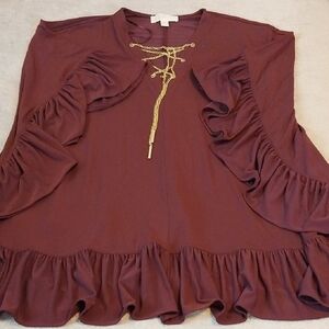 Michael Kors Ruffled Burgundy Blouse
